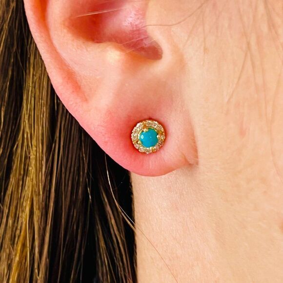 Natural Turquoise Diamond Earrings 14k Gold 0.65 TCW Certified $1,590 217840 - Picture 3 of 11